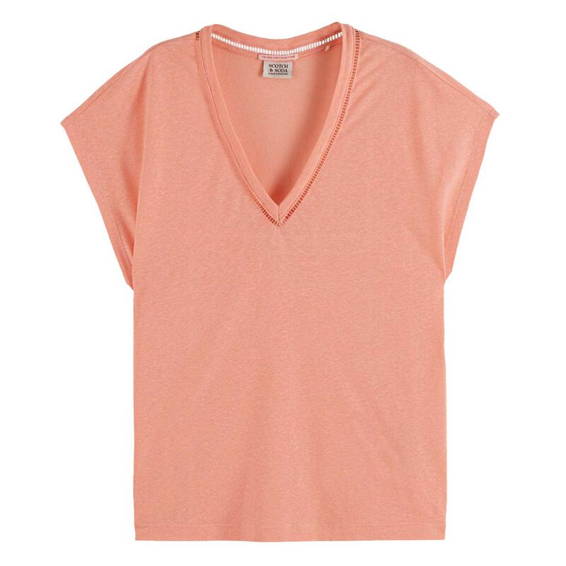 Scotch & Soda Cotton Linen V-Neck T-Shirt image number 0